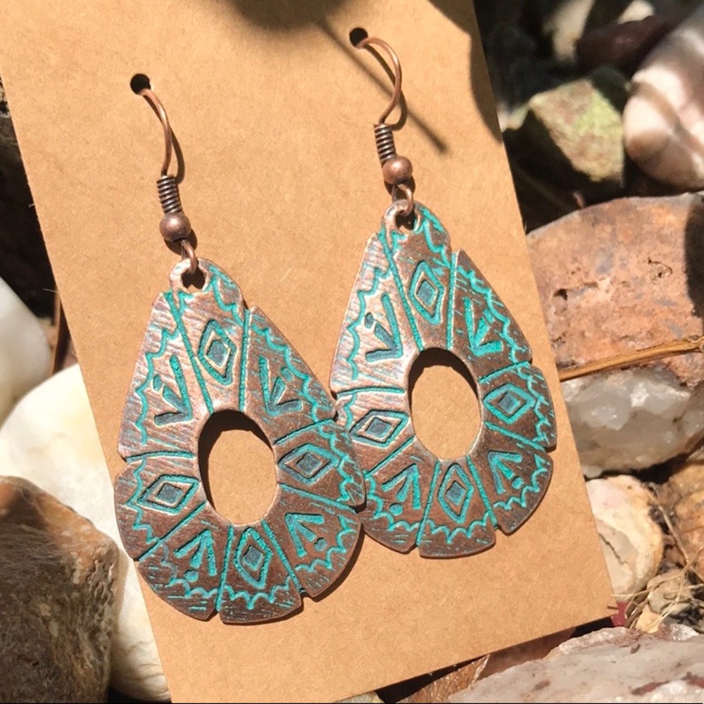 NEW Bohemian Bronze/Turquoise Earrings - Picture 2 of 4